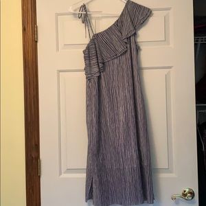 Blue and white striped midi dress.